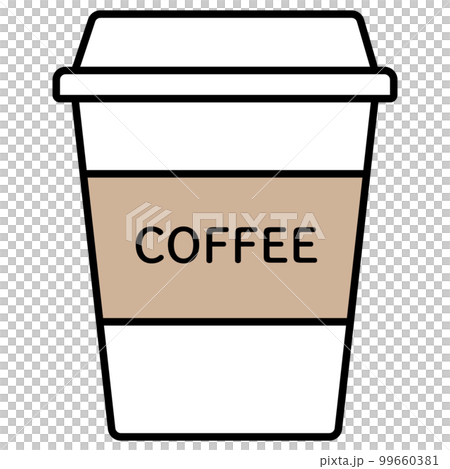 コーヒーの蓋付き紙コップのシンプルなアイコン（COFFEEの文字入り） 99660381
