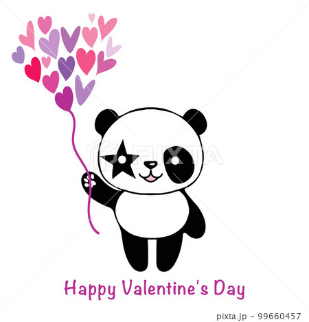 Valentine card with cute panda and hearts. Love concept. Illustration on a pink background 99660457