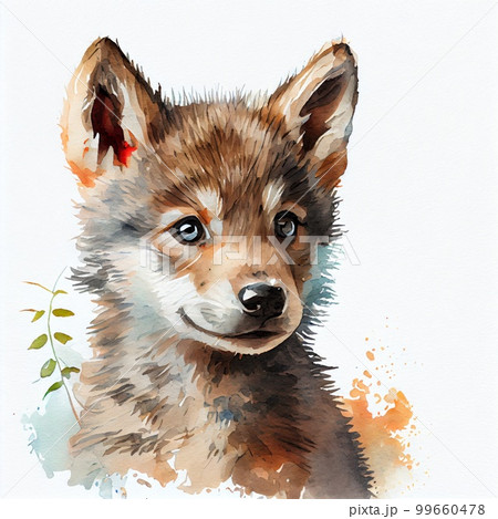 Portrait of a cute baby wolf, watercolor illustration Portrait of a cute baby wolf, watercolor illustration 99660478