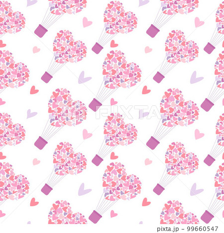 Seamless pattern of Pink balloons in the shape of hearts for Valentine's Day for postcards, textiles, decor, posters. Vector illustration. 99660547