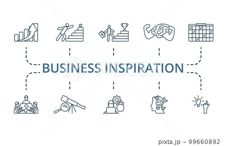 Business Inspiration icon set. Monochrome simple Business Inspiration icon collection. Growth, Motivation, Career, Mind Power, Planning, Meeting, Discover, Hard Work, Positive Thinking, Idea icon Business Inspiration icon set. Monochrome simple Business Inspiration icon collection. Growth, Motivation, Career, Mind Power, Planning, Meeting, Discover, Hard Work, Positive Thinking, Idea icon 99660892