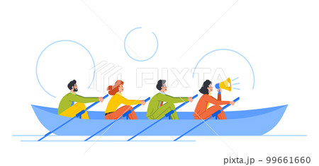 People Rowing Together In Boat. Concept Of Growth, Renewal And Development. Characters Continuously Growing 99661660