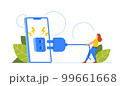 Technology Timeout Concept with Tiny Woman Power Off Huge Phone Need To Take A Break From Internet and Cellphone 99661668