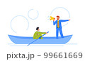 Leadership And Direction Concept. Male Character Rowing With Confidence And Authority, Leader With Loudspeaker 99661669
