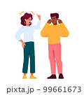 Couple Quarrel, Partners Use Hand Gestures To Emphasize Their Point. They Stand Close To Each Other Vector Illustration 99661673