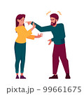 Couple Quarrel, Male and Female Characters Argue. Man Shouting At Woman with Tense Emotions, Hands Gestures 99661675
