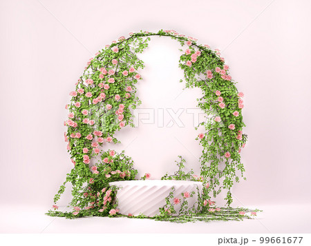 3d spring floral scene with podium display on pink pastel background 99661677