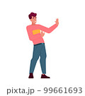 Man Standing Defensively With Stretched Arms, Ready For Confrontation. Protective Stance, Tense Facial Expression 99661693