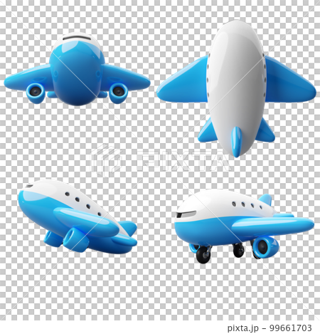 Set of cute cartoon style commercial airplanes like toys with clipping path 3d render 99661703