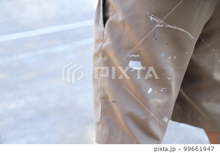 Dirty color stain on kid pants from playing in daily life at school for cleaning concept idea Dirty color stain on kid pants from playing in daily life at school for cleaning concept idea 99661947