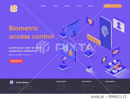 Biometric access control isometric landing page design. Biometric access control isometric landing page design. 99662115