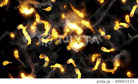 3D rendering of multi-colored fireballs flying along a complex trajectory 3D rendering of multi-colored fireballs flying along a complex trajectory 99663555