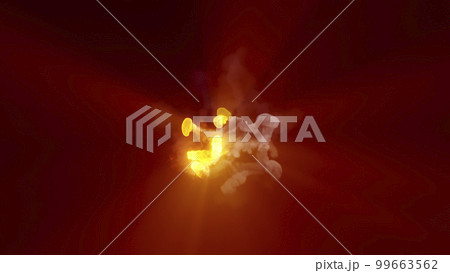 3D rendering of multi-colored fireballs flying along a complex trajectory 99663562