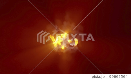 3D rendering of multi-colored fireballs flying along a complex trajectory 99663564