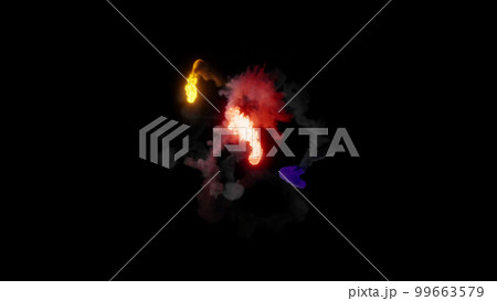3D rendering of fireballs flying along a complex trajectory 99663579