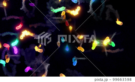 3D rendering of fireballs flying along a complex trajectory 99663598