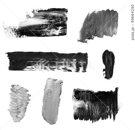 Set of black and white stripes isolated on white background. Black and white, gray stripe painted with acrylic paint isolated on a white background. Abstract grunge painted texture Set of black and white stripes isolated on white background. Black and white, gray stripe painted with acrylic paint isolated on a white background. Abstract grunge painted texture 99664280