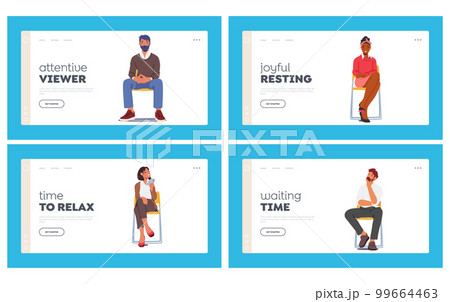 People Sitting On Chairs Landing Page Template Set. Male and Female Characters With Different Facial Expression People Sitting On Chairs Landing Page Template Set. Male and Female Characters With Different Facial Expression 99664463