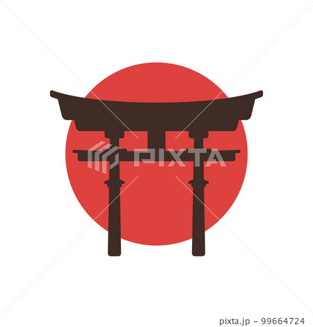 Torii Gate and red sun. Japanese symbol on setting sun background.  99664724