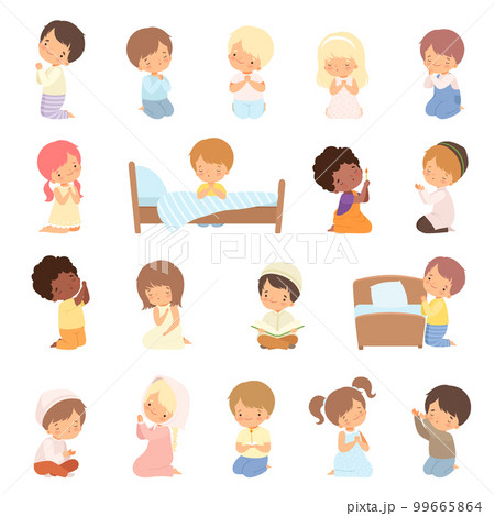 Little Kid Kneeling and Praying with Folded Hands Big Vector Set Little Kid Kneeling and Praying with Folded Hands Big Vector Set 99665864
