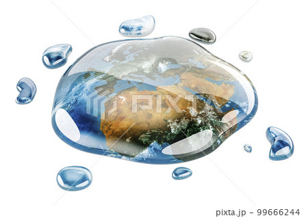 Water drops with Earth map texture. Save water concept, 3D rendering Water drops with Earth map texture. Save water concept, 3D rendering 99666244