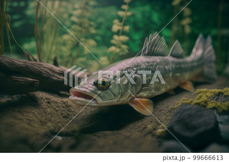 Fishing. Close-up shut of a zander fish under water. Illustration AI Generative 99666613