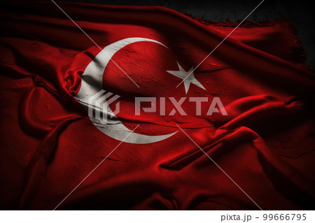 Red waving Turkish flag. Illustration AI Generative 99666795