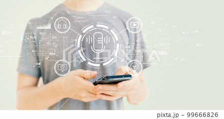 Podcast theme with man using a smartphone 99666826