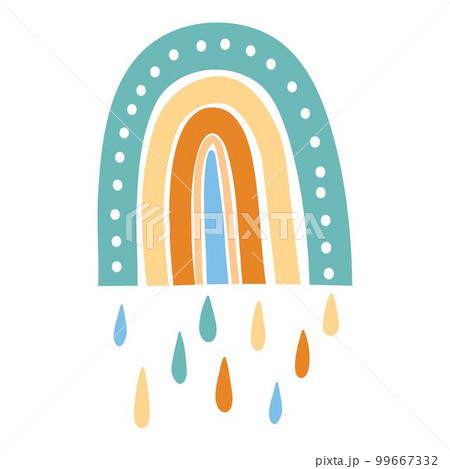 Cute colorful rainbow. Childish flat vector illustrations collection. Weather forecast, meteorology. Rainy clouds and stars isolated on white background. T shirt print design element 99667332