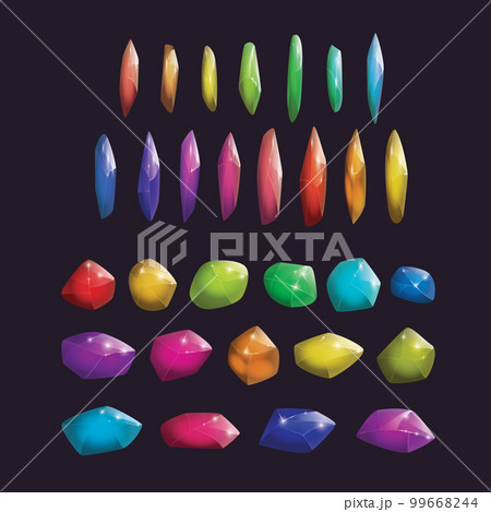 Crystals and natural minerals collection. Cartoon Magic Gemstones set. Game assets. vector illustration 99668244