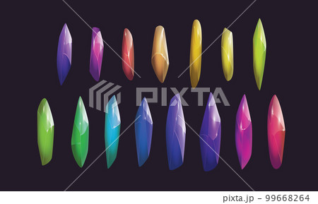 Crystals and natural minerals collection. Cartoon Magic Gemstones set. Game assets. vector illustration Crystals and natural minerals collection. Cartoon Magic Gemstones set. Game assets. vector illustration 99668264