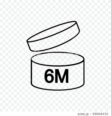 6m PAO icon. 6 months period after opening sign. Thin line jar with open lid and numbers. Product freshness time. Cosmetic, shampoo, makeup validity label 99668450
