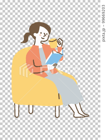 坐在沙發上看書的女人_顏色 99669203