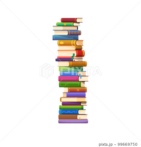 Stack of books of various colors, sizes and titles arranged neatly one on top of the other. Vector educational textbooks, academic encyclopedia or library novels or poems placed together in high tower Stack of books of various colors, sizes and titles arranged neatly one on top of the other. Vector educational textbooks, academic encyclopedia or library novels or poems placed together in high tower 99669750