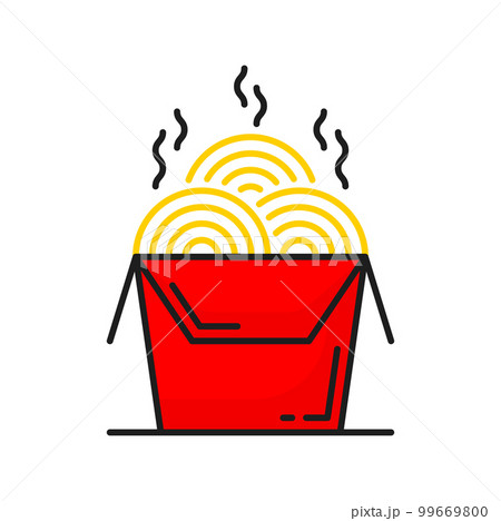 Asian food, wok noodles in paper container isolated line icon. Vector fastfood express delivery, carryout pasta in box, open pack with fastfood Asian food, wok noodles in paper container isolated line icon. Vector fastfood express delivery, carryout pasta in box, open pack with fastfood 99669800