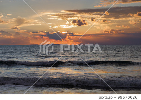 Colorful ocean beach sunrise. Colorful ocean beach sunrise. 99670026