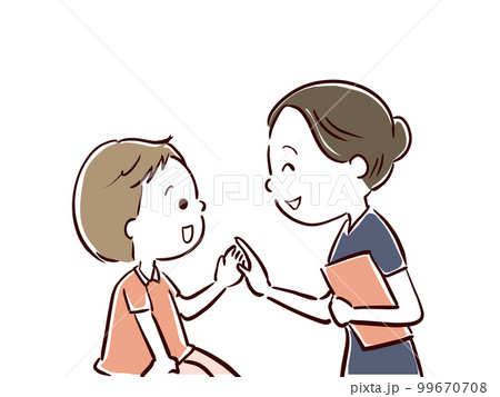 看護師さんが笑顔で子供に声をかける 看護師さんが笑顔で子供に声をかける 99670708