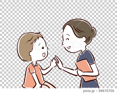 看護師さんが笑顔で子供に声をかける 看護師さんが笑顔で子供に声をかける 99670708