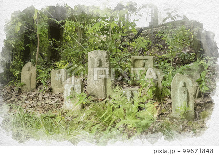 水彩画風　白毫寺　石仏　奈良県奈良市 99671848