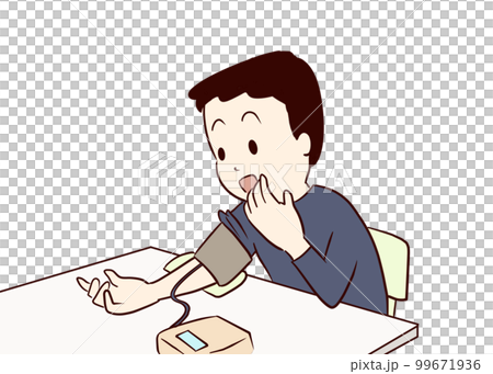 血圧測定する男性　血圧が高くて驚く 99671936