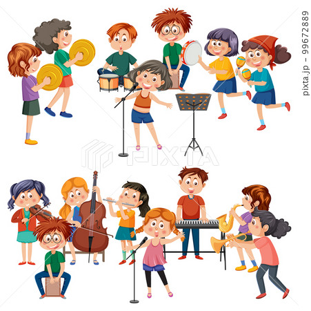 Set of cartoon kids character with music instruments 99672889
