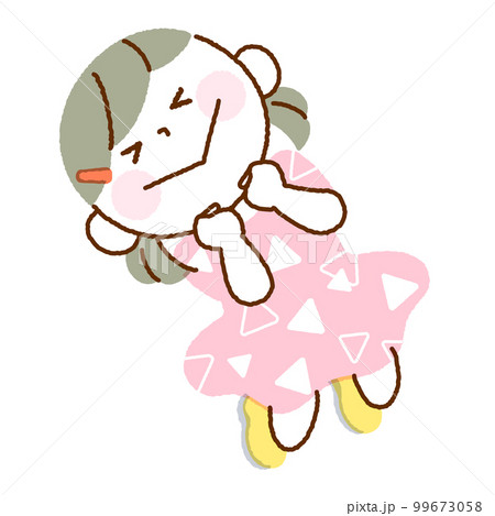 ジャンプする子供のイラスト　二つ結いのワンピースを着た女の子 99673058