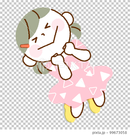 ジャンプする子供のイラスト　二つ結いのワンピースを着た女の子 99673058