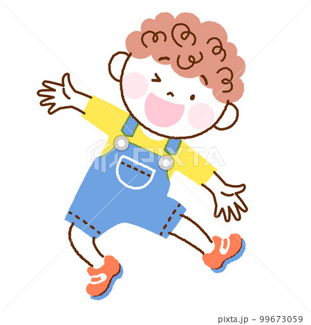 ジャンプする子供のイラスト 両手を広げる天然パーマの男の子 ジャンプする子供のイラスト 両手を広げる天然パーマの男の子 99673059