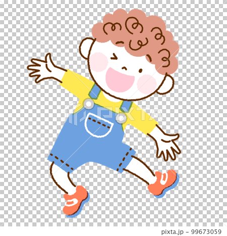 ジャンプする子供のイラスト 両手を広げる天然パーマの男の子 ジャンプする子供のイラスト 両手を広げる天然パーマの男の子 99673059