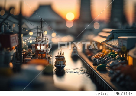 Macro View From the fish market in Tiny Little Town City before Sunset Time 99673147