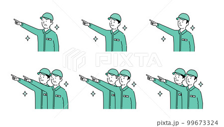 作業服と帽子のいろいろな年代の男性イラスト、ベクター 99673324