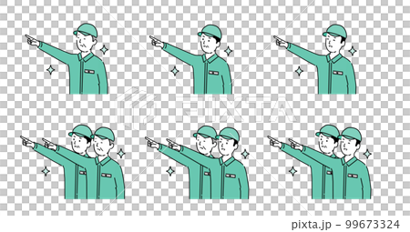 作業服と帽子のいろいろな年代の男性イラスト、ベクター 99673324