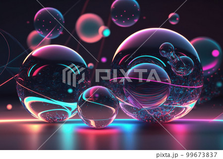 3D render realistic neon lights lines and bubbles background vector design illustration. 3D render realistic neon lights lines and bubbles background vector design illustration. 99673837