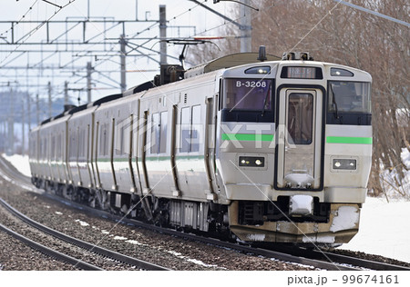 千歳線 島松ー北広島 JR北海道 733系3000番台 B-3208編成(札幌) 快速 エアポート 千歳線 島松ー北広島 JR北海道 733系3000番台 B-3208編成(札幌) 快速 エアポート 99674161